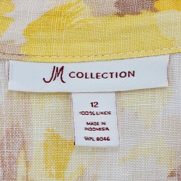 JM Collection Women's 100% Linen Button Down Shirt Artsy Sz 12 - Picture 5 of 8